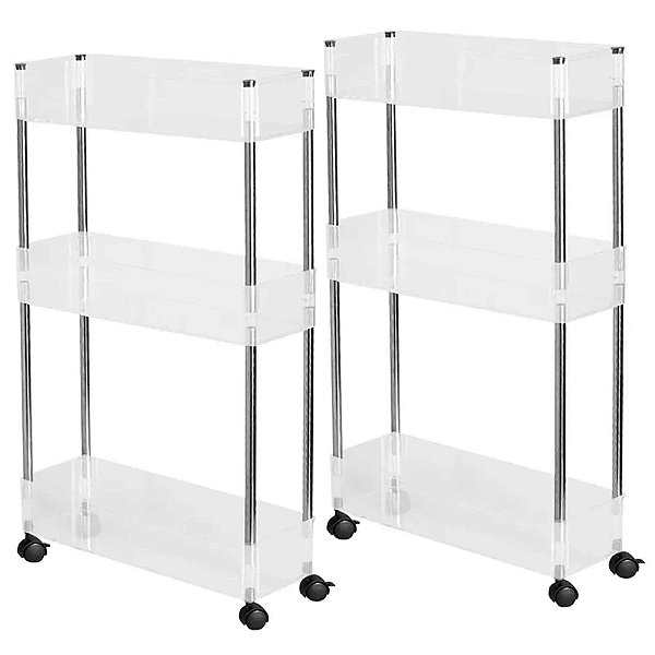 Kit 2 Carrinho Triplo Em Acrílico 82x43x14 Cm Transparente