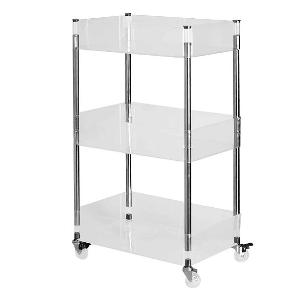 Carrinho Premium Triplo Em Acrílico 88x46x30 Cm Transparente