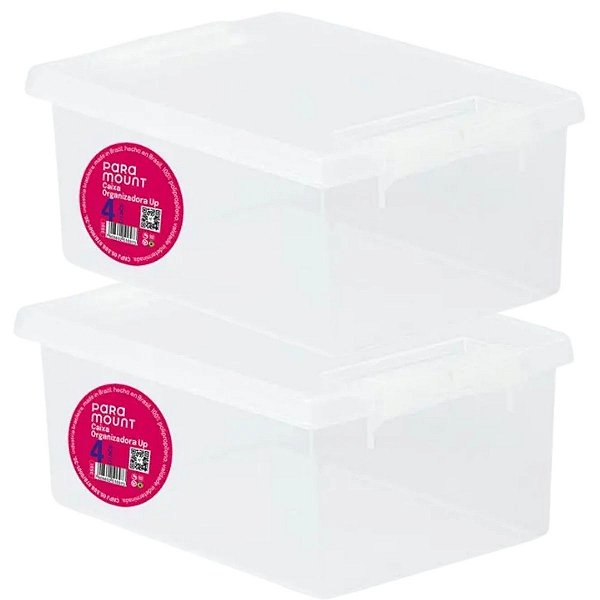 Kit 2 Caixa Organizadora Com Tampa  Trava 4 Litros Paramount