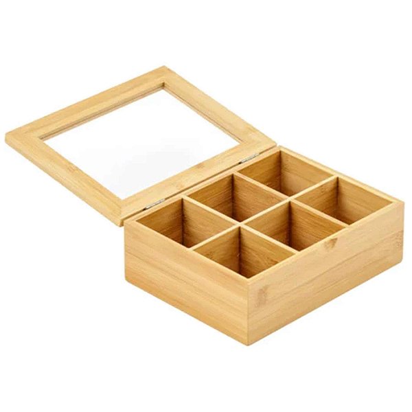 Organizador De Cha De Bambu C/ 6 Divisoes  21x16x7,5 Cm