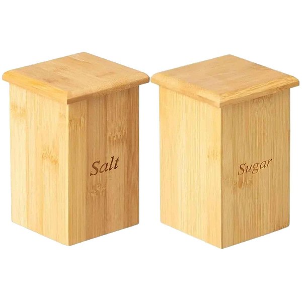 Kit 2 Pote Porta Açúcar E Sal De Bambu Decoração Cozinha Multiuso