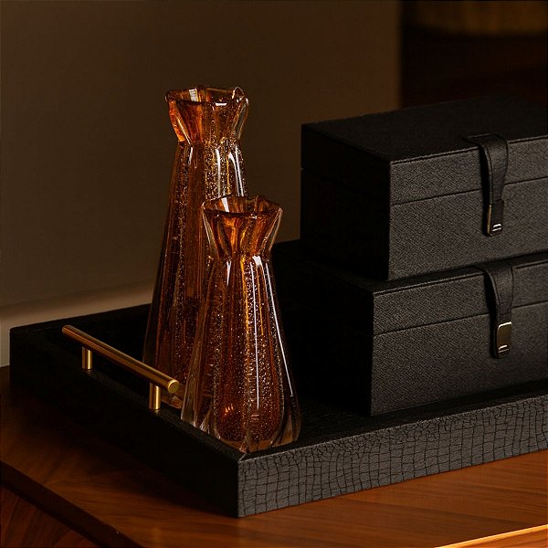 Caixa Decorativa Organizadora Em Couro 25x14x9 Cm Paramount