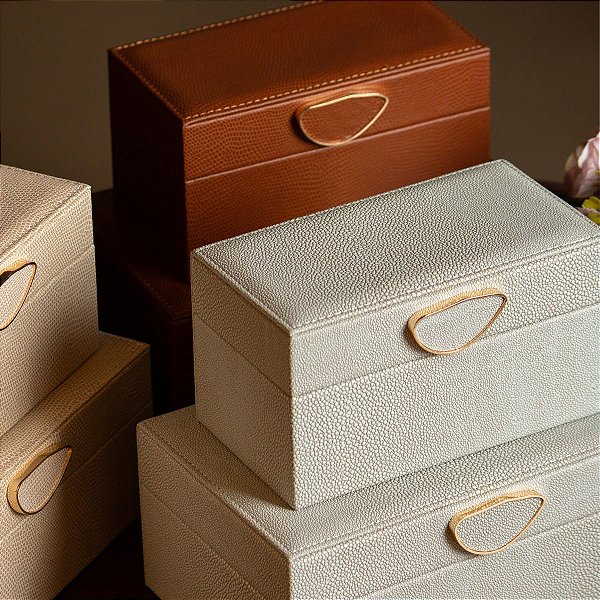 Caixa Decorativa 22,5 X 14,5 X 9 Cm Couro Texturizado Cinza