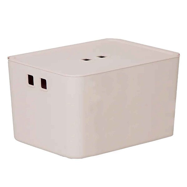 Caixa Plástica Organizadora 18l Com Tampa Creme