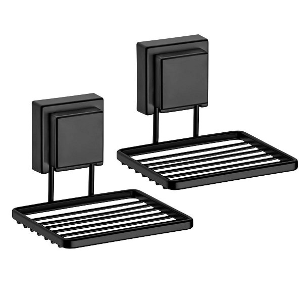 Kit 2 Saboneteira Porta Sabonete Preto C/adesivo Super Forte