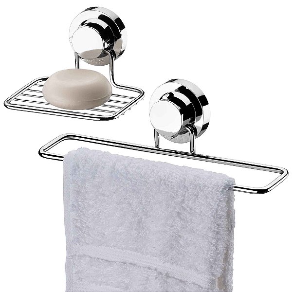 Kit Saboneteira + Porta Toalha Parede Fixação Adesivo