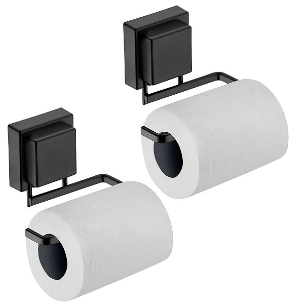 2 Suportes Papel Higiênico Porta Papel Preto Adesivo Forte