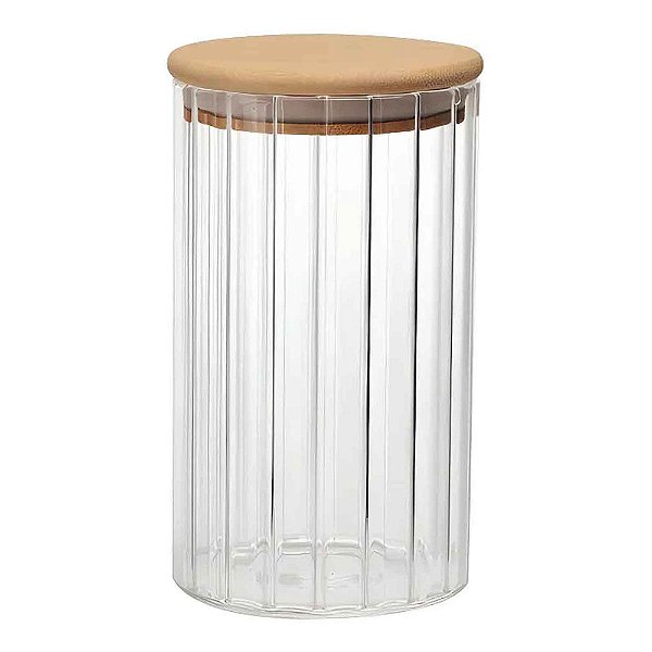 Pote Vidro Canelado Tampa Bambu P/ Mantimento Hermético 850ml