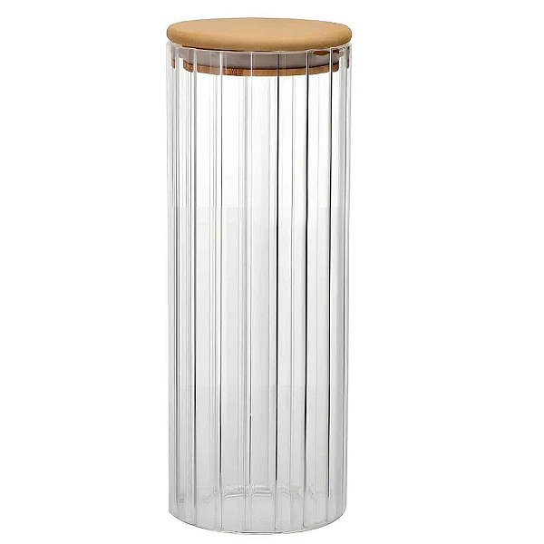 Pote Vidro Canelado Tampa Bambu P/ Mantimento Hermético 1,5l
