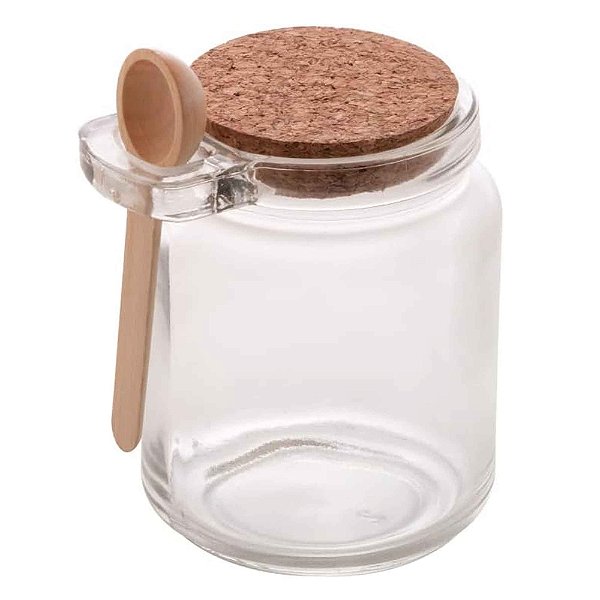 Pote Hermético De Vidro 250ml C/tampa Cortiça E Colher Para Temperos
