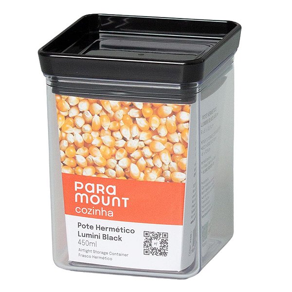 Pote Hermético Lumini Retangular Black 450 Ml Empilhável