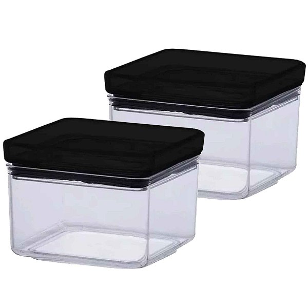 Kit 2 Pote Hermético Lumini Quadrado Black 480ml