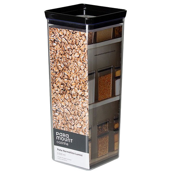 Pote Hermético Lumini Retangular Black 3,5 Litros Empilhável