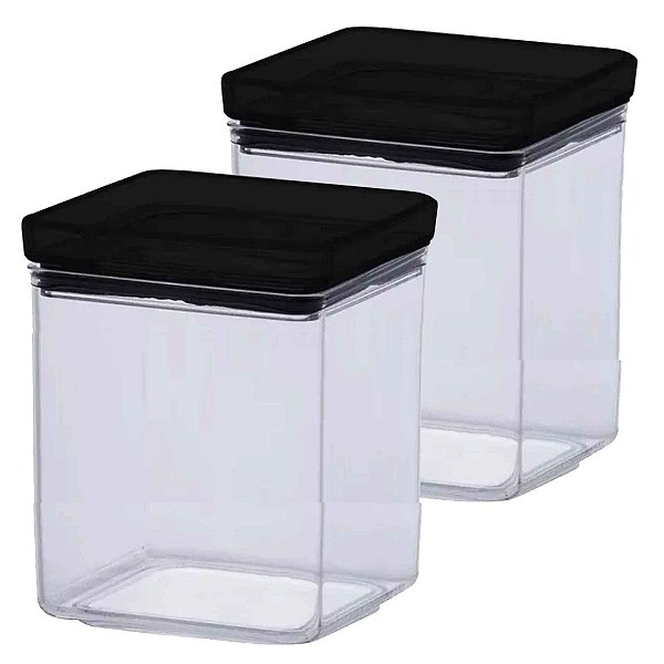 Kit 2 Pote Hermético Lumini Quadrado Black 1000ml