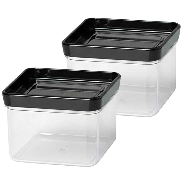 Kit 2 Pote Hermético Lumini Quadrado Black 225ml