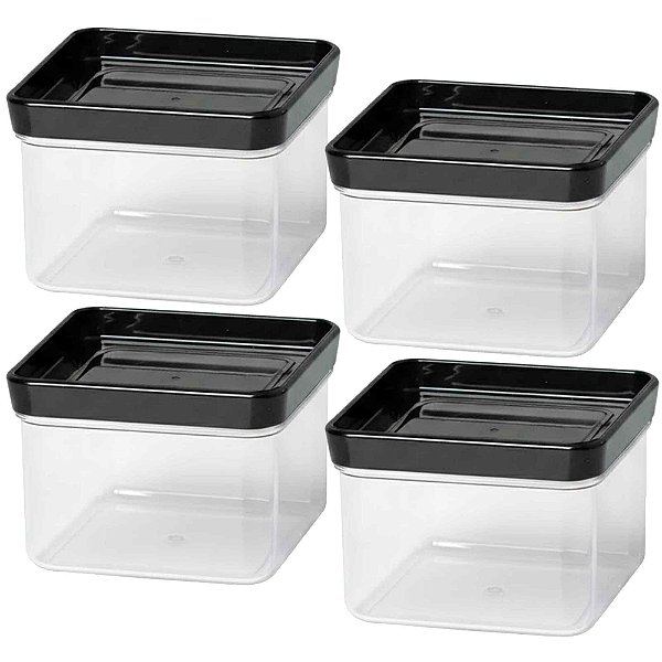 Kit 4 Pote Hermético Lumini Quadrado Black 225ml