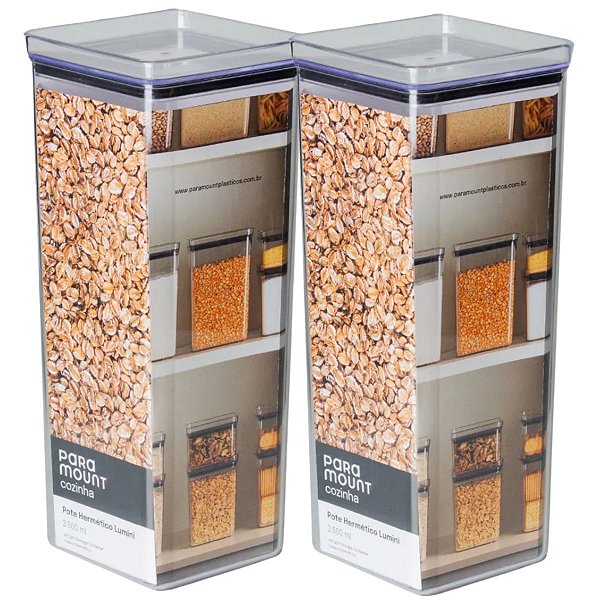2 Pote Hermético Multiuso Lumini Quadrado Paramount 3500 Ml