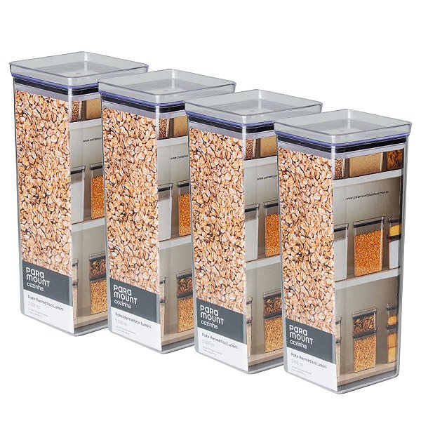 4 Potes Herméticos Multiuso Lumini Quadrado Paramount 3500 Ml