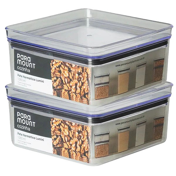 2 Pote Hermético Multiuso Lumini Quadrado Paramount 1060 Ml
