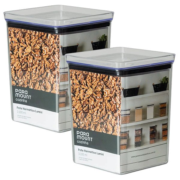 2 Pote Hermético Multiuso Lumini Quadrado Paramount 3.335 Ml