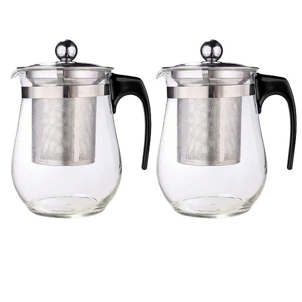 2 Chaleiras De Vidro Infusor Removivel Alça 500ml Resistente