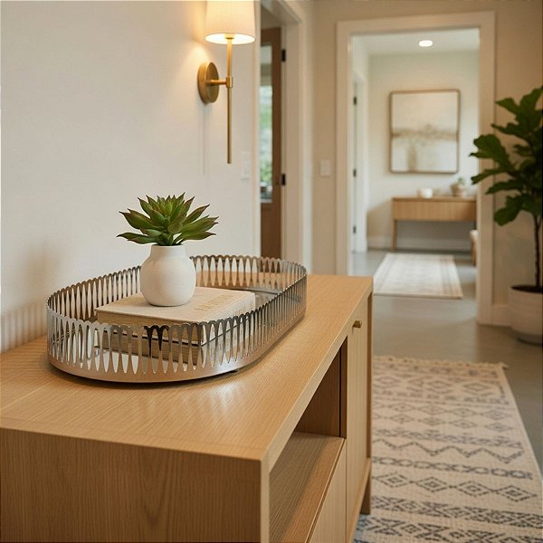 Bandeja Decorativa Espelhada Em Metal 33cm Mart Cor Prateada