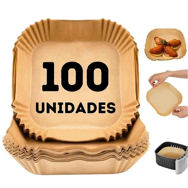 Kit 100 Formas Quadrada Descartável Airfryer 20x20x4,5cm