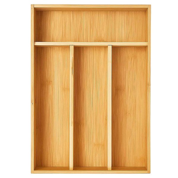 Porta Talheres Gaveta Em Bambu 4 Divisórias