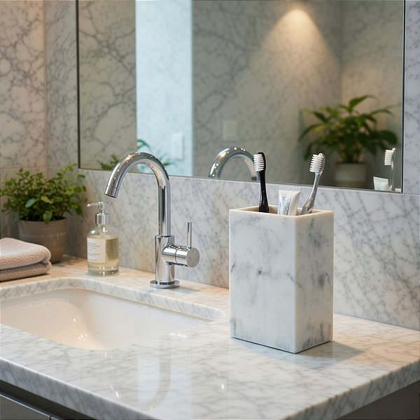 Copo Lavabo Porta Escova Objetos Multiuso Poliresina Mármore