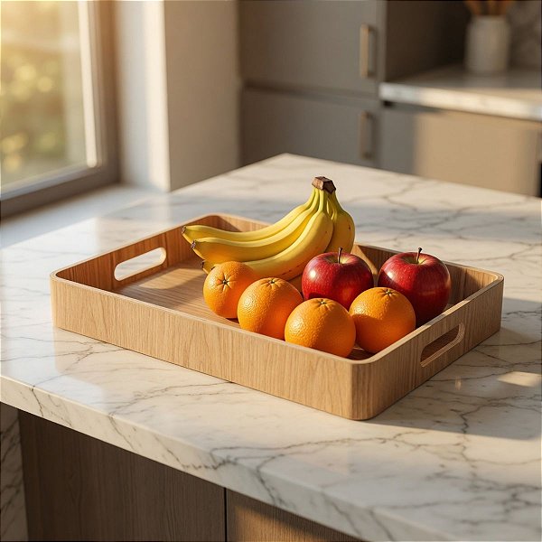 Bandeja Decorativa Em Madeira Com Alças 37x26cm Mart