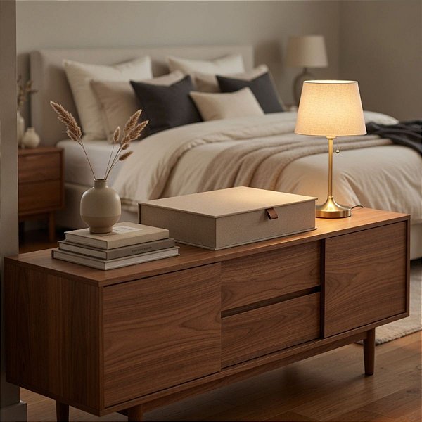 Caixa Mdf Grande Tampa E Revestimento Linho Luxo Marrom