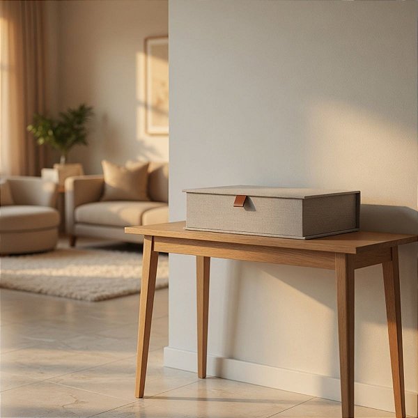 Caixa Mdf Tampa E Revestimento Em Linho Luxo Cinza