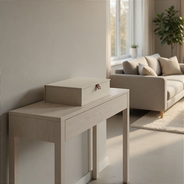 Caixa Mdf Tampa E Revestimento Em Linho Luxo Off Withe