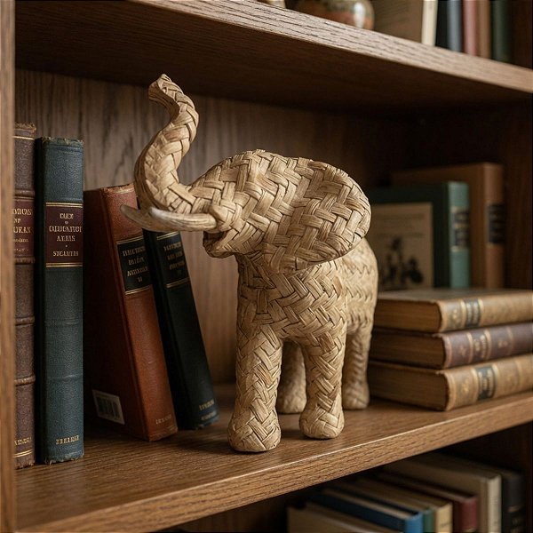Escultura Elefante Poliresina Textura Palha Mart 20cm