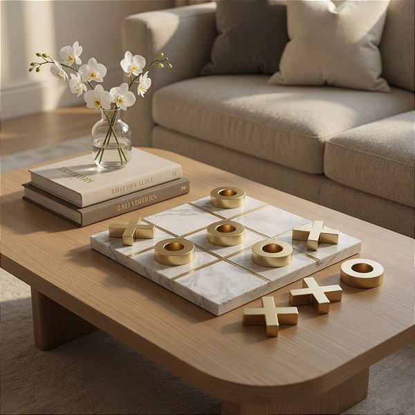 Jogo Da Velha Decorativo Em Poliresina E Cimento Dourado