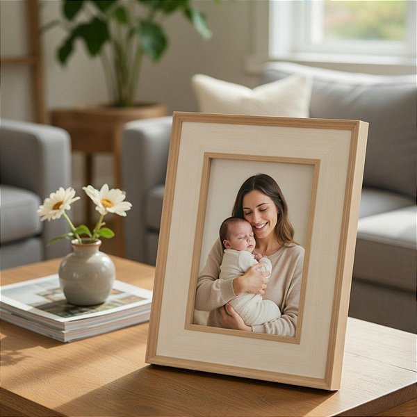 Porta Retrato Decorativo Mart Mdf Madeira Marrom Claro 10x15