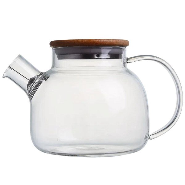 Chaleira De Vidro Tampa De Bambu 1,5l Resistente A Calor Jarra