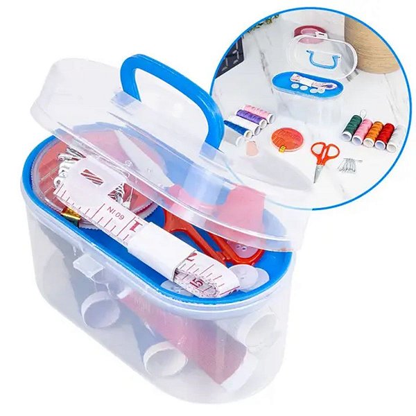 Kit De Costura Mini Maleta Agulhas Fita Métrica Linhas