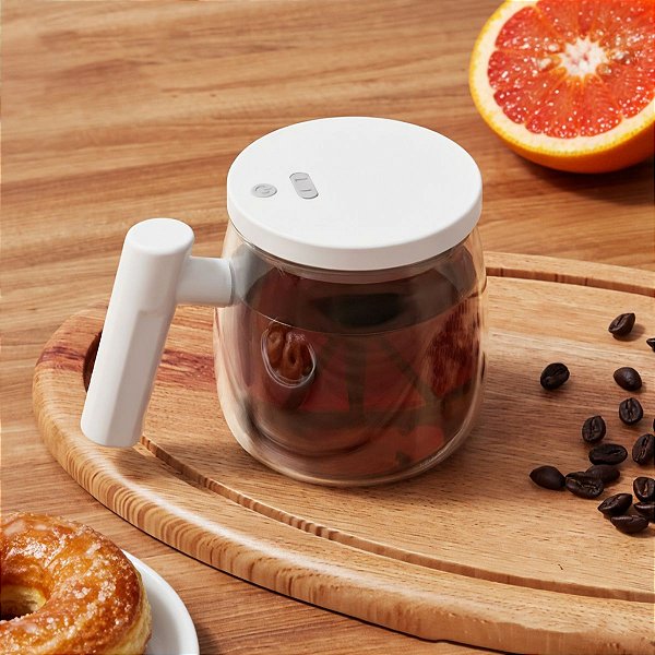 Caneca Mixer Automática 500ml Branca Vidro Recarregável Usb Whey Café