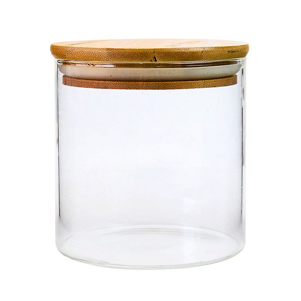 Pote Hermético Mantimentos Vidro Tampa De Bambu 10x8 Cm 600 Ml Organizador Alimentos