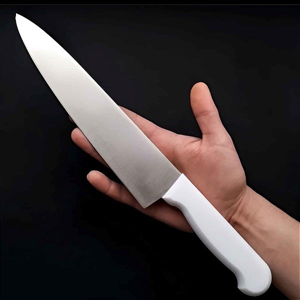 Faca Cozinha Profissional Afiada Aço Inox Cabo Branco 38cm