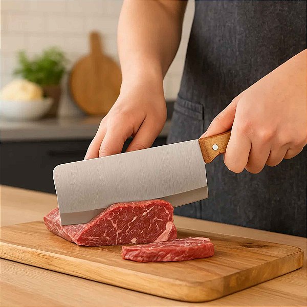 Faca De Corte Grande Cutelo Machadinha Inox/madeira 28cm