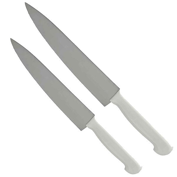 Kit 2 Faca Cozinha Profissional Afiada Aço Inox Cabo Branco