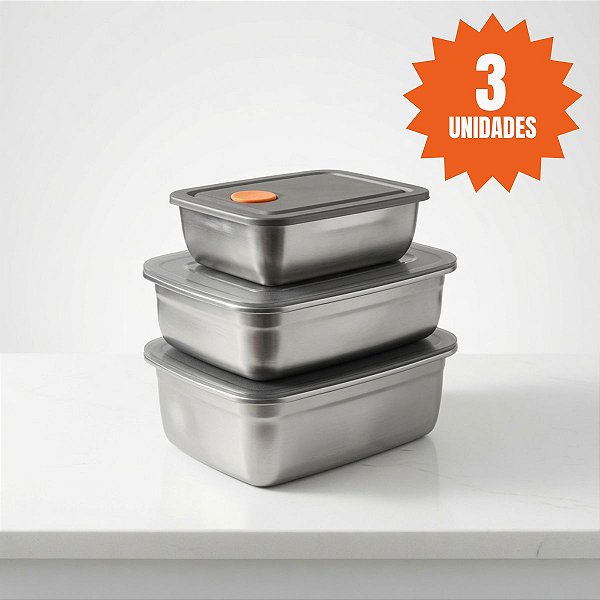 Kit 3 Potes Herméticos Inox Marmita E Organizador Multiuso