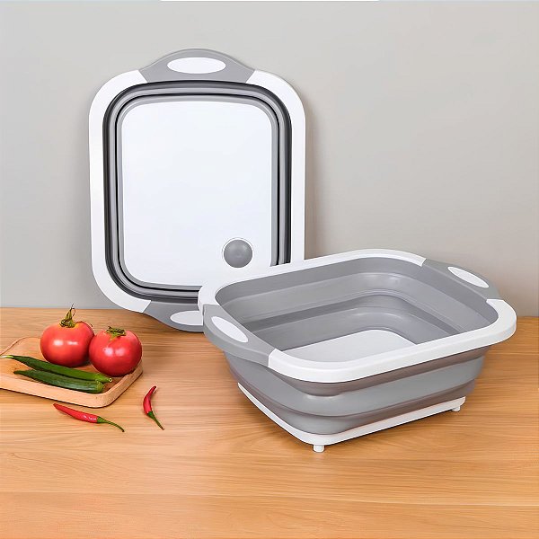 Tábua Retrátil Silicone 3 Em1 Corte Cozinha Bacia Escorredor