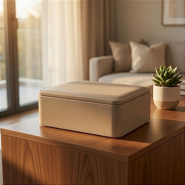Caixa Decorativa Mdf Revestimento Pu Couro Sintético 28x26cm