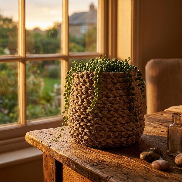 Vaso Cachepot Decorativo Em Cimento Trançado Natural 22cm