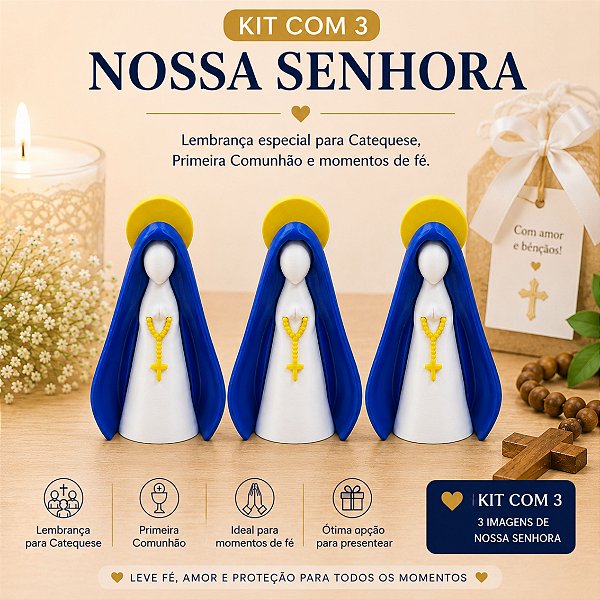Kit 3 Imagens Religiosas 9cm Lembrancinha Catequese