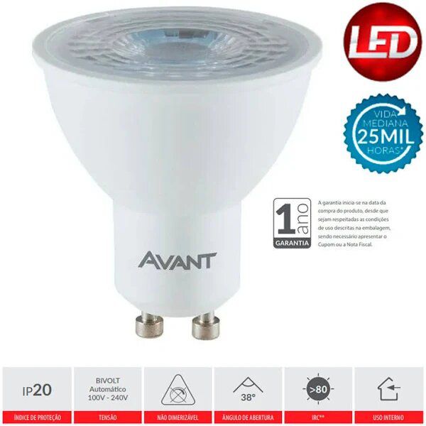 Lâmpada LED Dicróica GU10 6500K 4W Bivolt - Avant