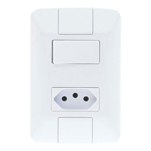 Conjunto Aria Branco 4x2 com 1 Interruptor Simples 6A 250V e 1 Tomada 2P+T 20A 250V - Tramontina